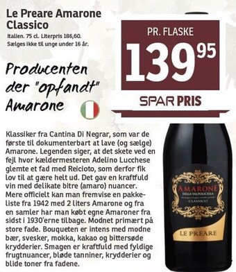 SPAR Le Preare Amarone Classico tilbud