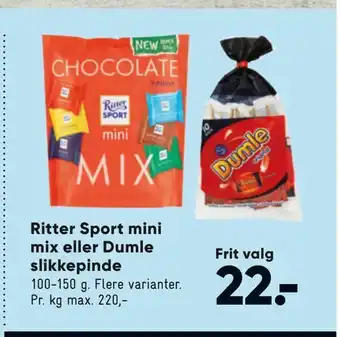 Bilka Ritter Sport mini mix eller Dumle slikkepinde tilbud
