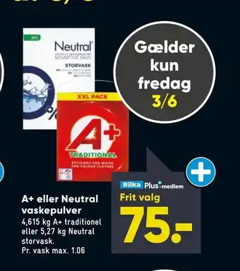 Bilka A+ eller Neutral vaskepulver tilbud