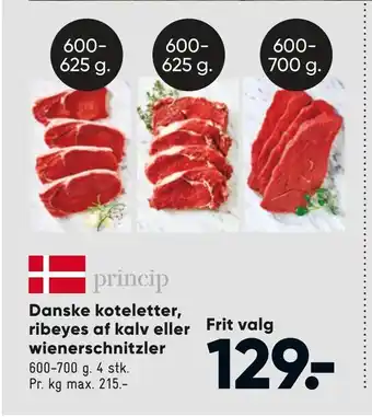 Bilka Danske koteletter, ribeyes af kalv eller wienerschnitzler tilbud