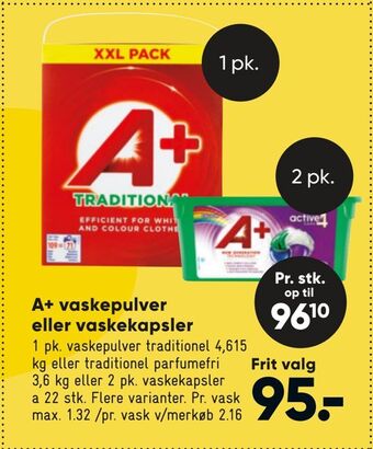 Bilka A+ vaskepulver eller vaskekapsler tilbud