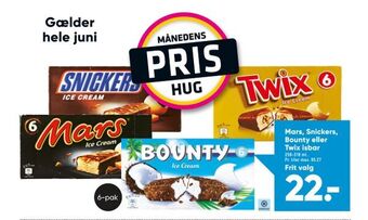 Bilka Mars, Snickers, Bounty eller Twix isbar tilbud