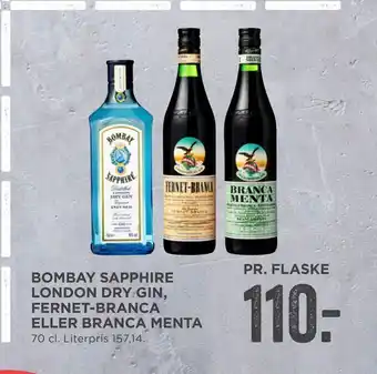 MENY Bombay sapphire london dry gin, fernet-branca eller branca menta tilbud