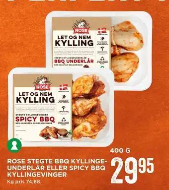 MENY Rose stegte bbq kyllingeunderlår eller spicy bbq kyllingevinger tilbud