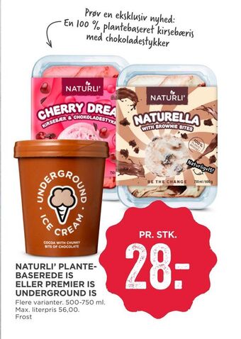 MENY Naturli' plante­baserede is eller premier is underground is tilbud