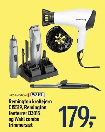 Remington krøllejern CI5519, Remington føntørrer D3015 og Wahl combo trimmersæt