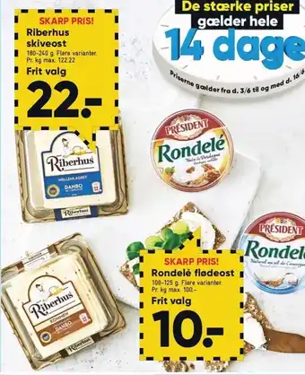 Bilka Riberhus skiveost eller Rondelé flødeost tilbud