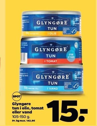 Netto Glyngøre tun i olie, tomat eller vand tilbud