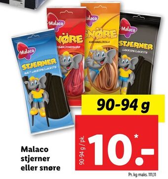 Lidl Malaco stjerner eller snøre tilbud