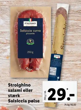 Lidl Strolghino salami eller stærk Salsiccia pølse tilbud