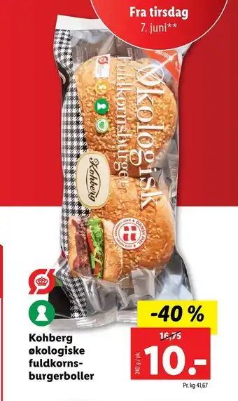 Lidl Kohberg økologiske fuldkorns- burgerboller tilbud