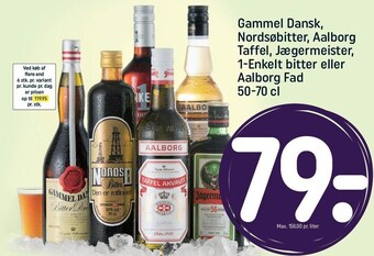 REMA 1000 Gammel Dansk, Nordsøbitter, Aalborg Taffel, Jægermeister, 1-Enkelt bitter el. Aalborg Fad tilbud