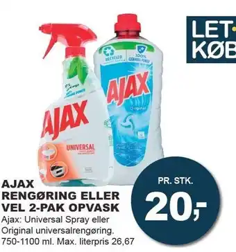 Let-Køb Ajax rengøring eller vel 2-pak opvask tilbud