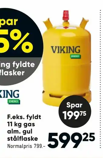 Fyldt 11 kg gas alm. gul stålflaske