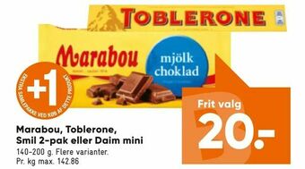 Marabou, Toblerone, Smil 2-pak eller Daim mini