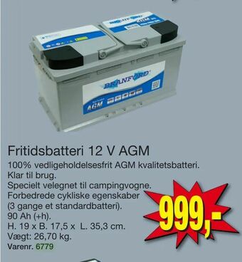 Harald Nyborg Fritidsbatteri 12 V AGM tilbud