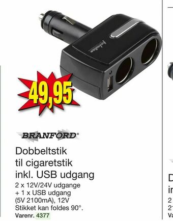 Harald Nyborg Dobbeltstik til cigaretstik inkl. USB udgang tilbud