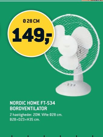 XL-BYG NORDIC HOME FT-534 BORDVENTILATOR tilbud