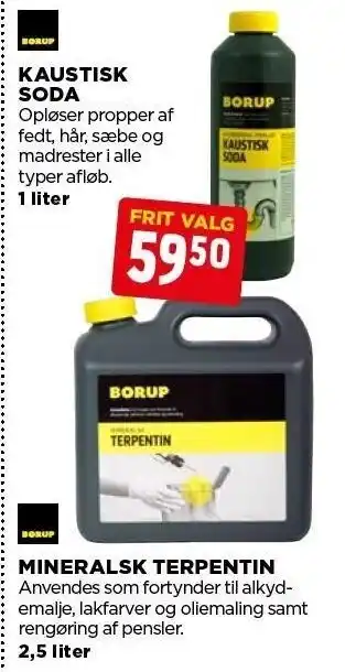 Kaustisk soda el. mineralsk terpentin
