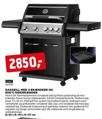 jem & fix Gasgrill med 4 brændere og 800°c sidebrænder tilbud