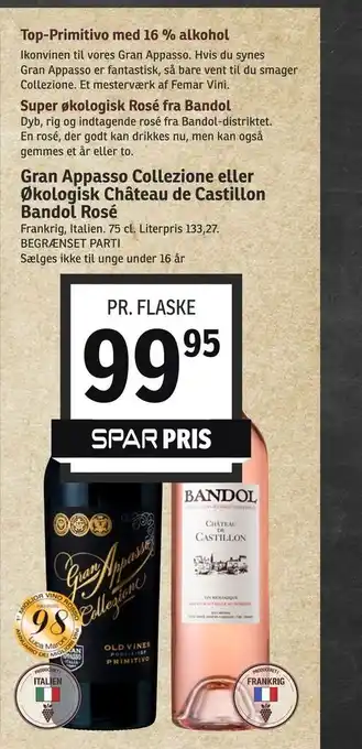SPAR Gran Appasso Collezione eller Økologisk Château de Castillon Bandol Rosé tilbud