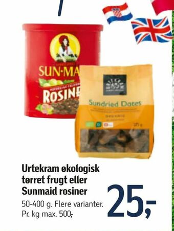 Føtex Urtekram økologisk tørret frugt eller Sunmaid rosiner tilbud