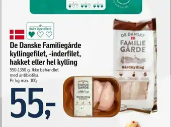 Føtex De Danske Familiegårde kyllingefilet, -inderfilet, hakket eller hel kylling tilbud