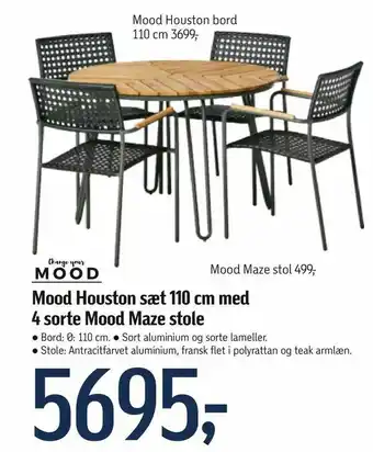 Føtex Mood Houston sæt 110 cm med 4 sorte Mood Maze stole tilbud