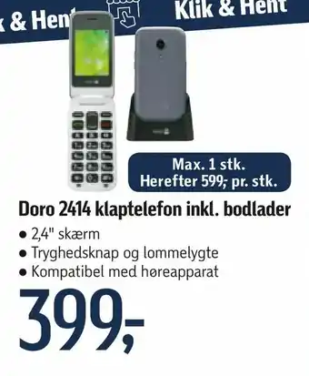 Føtex Doro 2414 klaptelefon inkl. bodlader tilbud