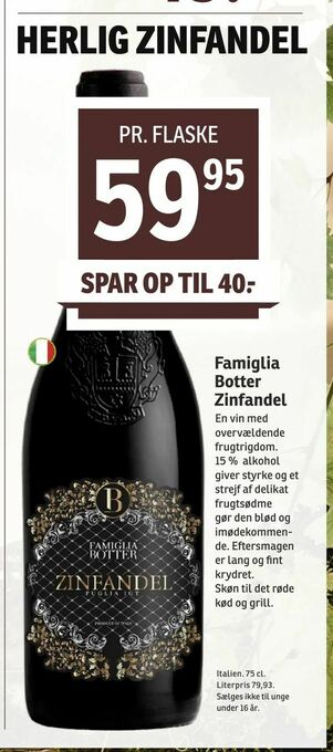 SPAR Famiglia Botter Zinfandel tilbud