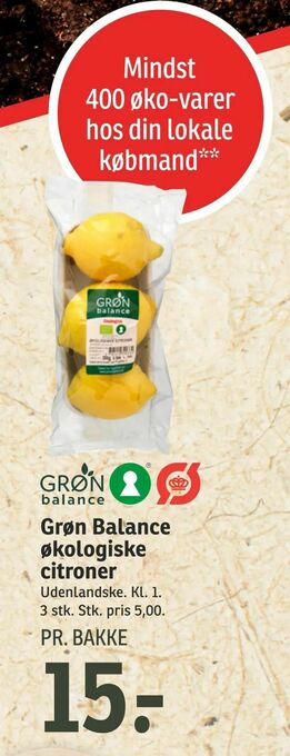 SPAR Grøn Balance økologiske citroner tilbud