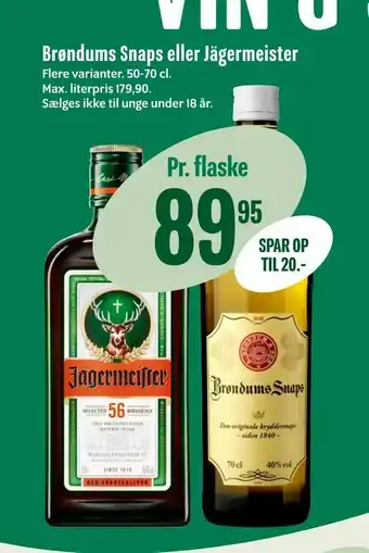Min Købmand Brøndums Snaps eller Jägermeister tilbud