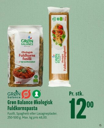 Min Købmand Grøn Balance Økologisk Fuldkornspasta tilbud
