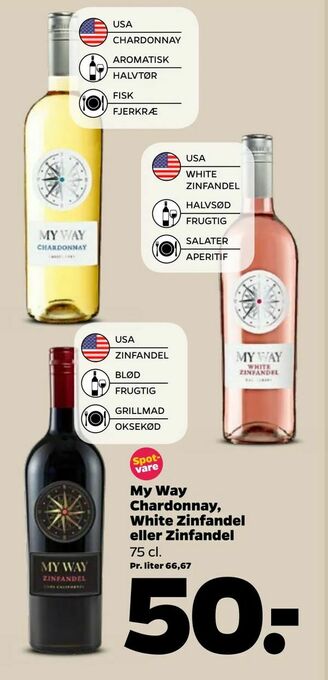 Netto My Way Chardonnay, White Zinfandel eller Zinfandel tilbud