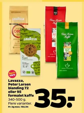 Netto Lavazza peter larsen blanding 72 eller 95 formalet kaffe tilbud