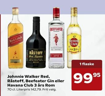 SuperBrugsen Johnnie Walker Red, Råstoff, Beefeater Gin eller Havana Club 3 års Rom tilbud