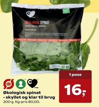 SuperBrugsen Økologisk spinat - skyllet og klar til brug tilbud