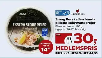 SuperBrugsen Smag Forskellen hånd pillede koldtvandsrejer tilbud