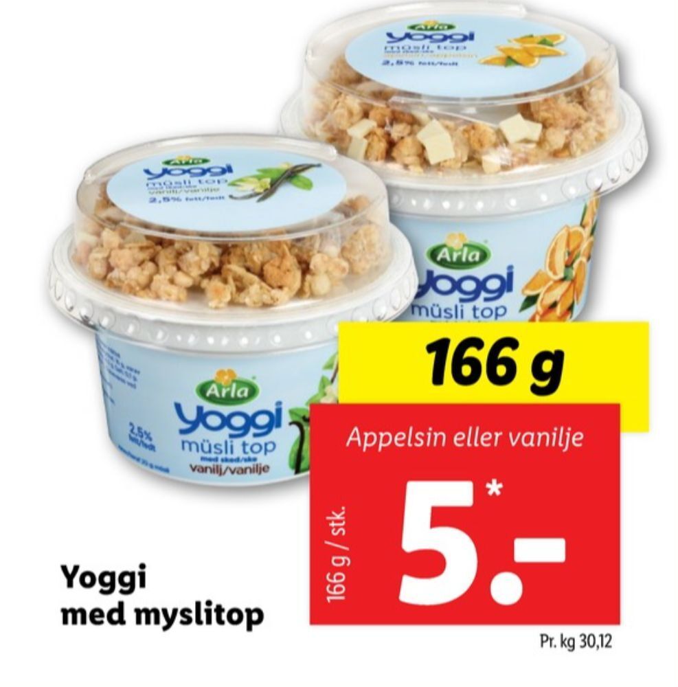 Yoggi yoghurt appelsin med müsli top tilbud hos Lidl