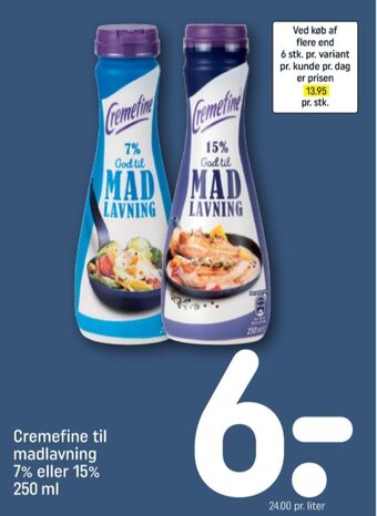 REMA 1000 Cremefine madlavningsfløde 7 % tilbud