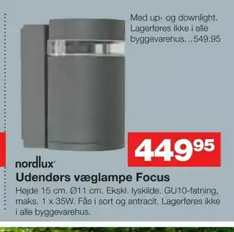 Bauhaus Udendørs væglampe Focus tilbud