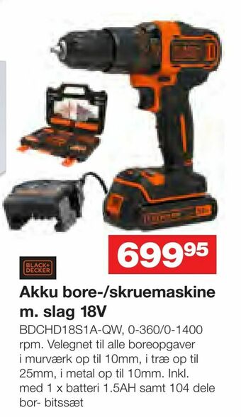 Bauhaus Akku bore-/skruemaskine m. slag 18V tilbud