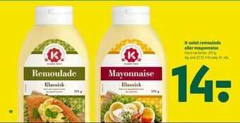 Coop 365 K-salat remoulade eller mayonnaise tilbud