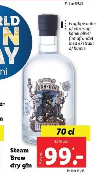 Lidl Steam brew dry gin tilbud