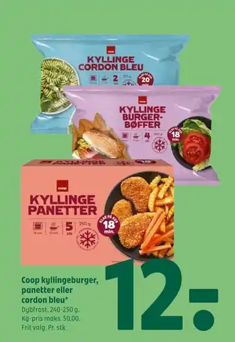 Coop 365 Coop kyllingeburger, panetter eller cordon bleu tilbud