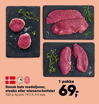 Kvickly Dansk kalv medaljoner, steaks eller wienerschnitzler tilbud