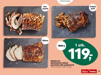 Kvickly Slagterens hjemmelavet ølkam, porchetta eller pulled pork tilbud