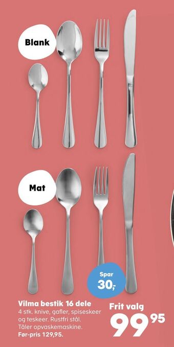 Kvickly Vilma bestik 16 dele tilbud