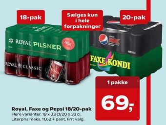 SuperBrugsen Royal, Faxe og Pepsi 18/20-pak tilbud