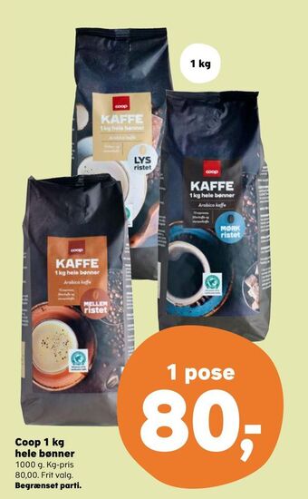 SuperBrugsen Coop 1 kg hele bønner tilbud